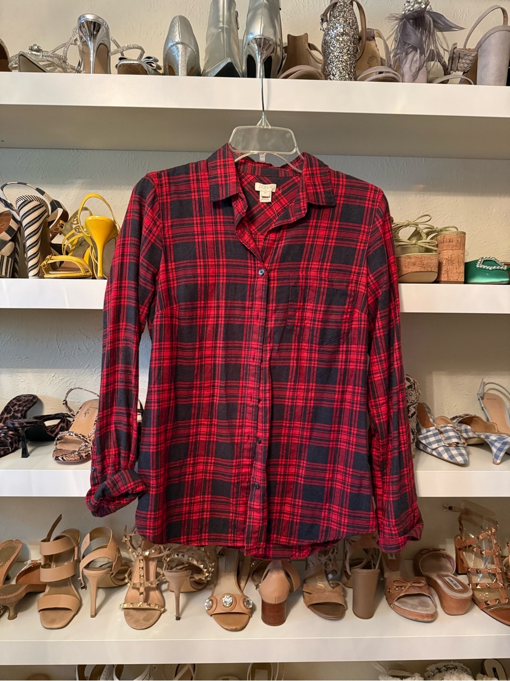 J. Crew Red and Black Plaid Button-Down Shirt